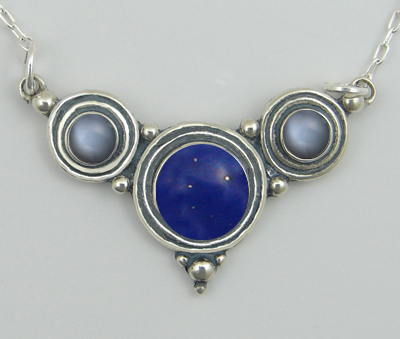 Sterling Silver Necklace Lapis Lazuli And Grey Moonstone